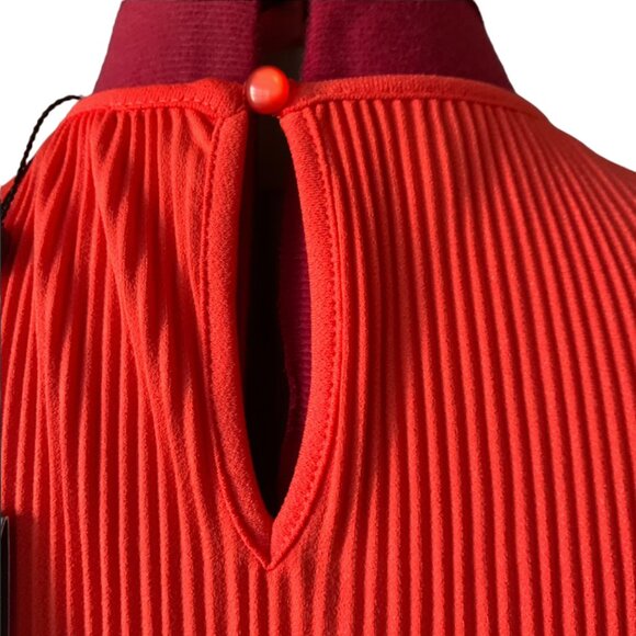 ADRIANNA PAPELL Coral top pleated chiffon ruffle sleeves large - Picture 3 of 8